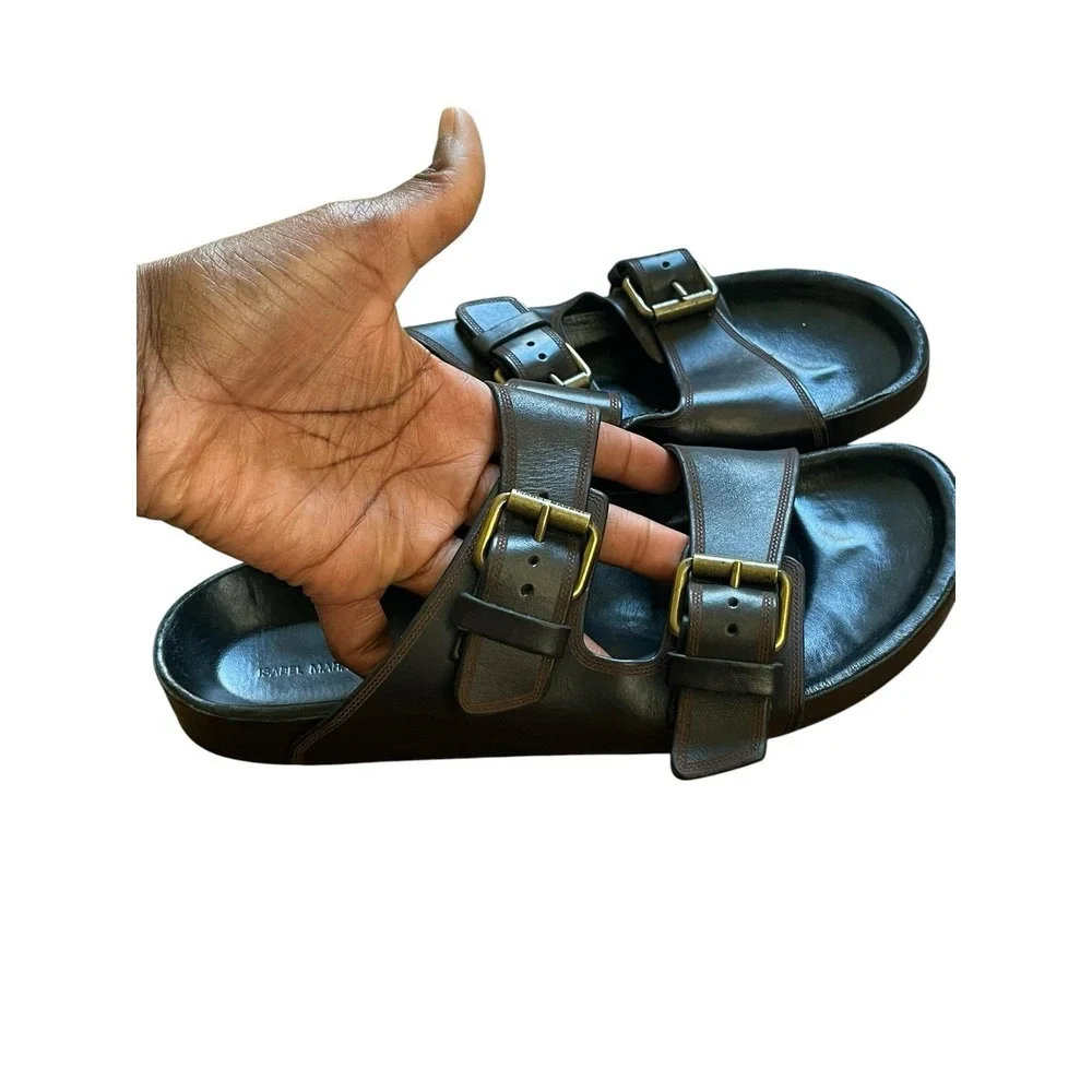 Isabel Marant Lennyo Sandals Black Leather Flat £465, Size 38 US 8